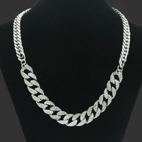 Collana Hip Hop Uomo Maglia Cubana Argento Acciaio Inossidabile Lega Strass Catena Ghiacciata Gioielli Regalo