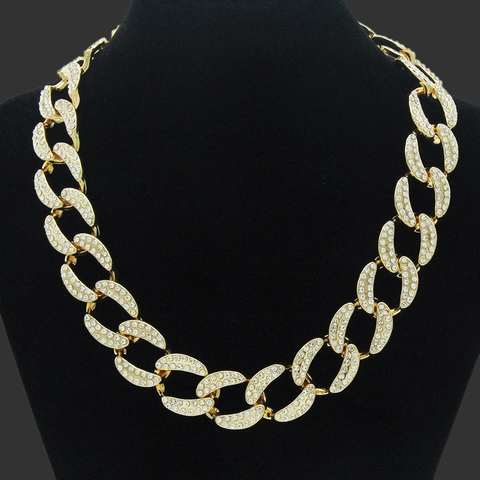 Collana a Catena Cubana Hip Hop Ghiacciata Lega Strass Pave Oro Argento Streetwear Gioielli di Moda per Uomo e Donna