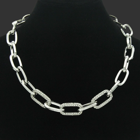 Grote Cubaanse Schakels Halsketting Voor Vrouwen Legering Strass Ingelegde Hip Hop Punk Stijl Grote Ketting Choker Sieraden
