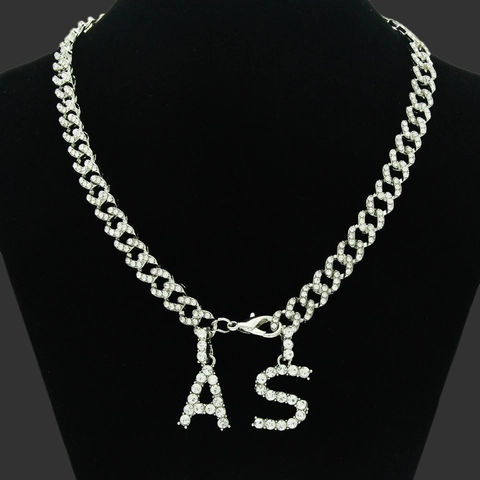 Hip Hop Iced Out Cubaanse Schakelketting Met Alfabet A S Hanger Legering Strass Streetwear Ketting Voor Heren Dames Sieraden