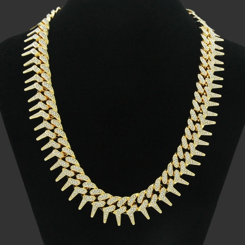 Luxus Legierung Strass Vereist Spiky Dorn Panzerkette Halskette Armband Hip Hop Punk Stil Schmuck Für Herren Damen
