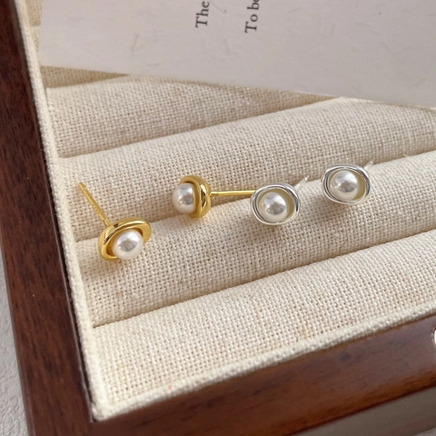 Orecchini a Bottone in Argento Sterling 925 Con Künstliche Perle Minimalisti Versatili Gioielli Geometrici di Lusso Leggero Donna