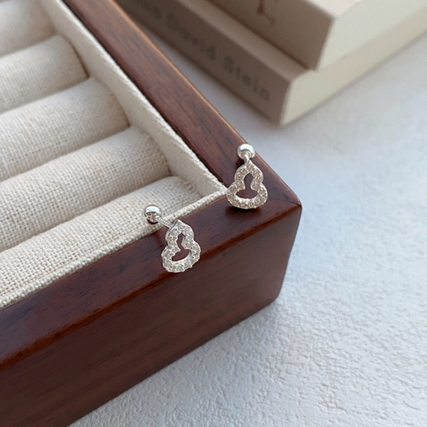 Orecchini a Bottone in Argento Sterling S999 a Forma di Zucca Traforata Con Strass Stile Neo-Cinese Lusso Leggero Gioielli da Donna