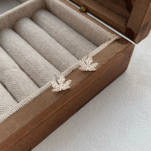 S999 Sterling Zilveren Esdoornblad Oorknopjes Minimalistische Bosstijl Fijne Bladpatroon Oorbellen Voor Dames Sieraden Cadeau