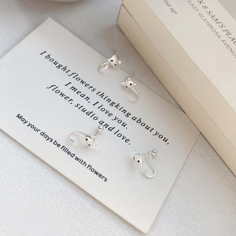Pendientes de Botón de Gato Lindo de Plata de Ley S999 para Mujer Pendientes Minimalistas de Animal Gatito Joyería de Moda Regalo