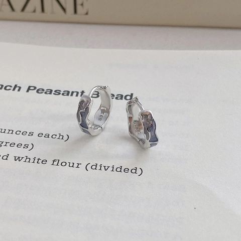 925 Sterlingsilber Emaille Ohrringe Für Damen Unregelmäßig Wellenförmig Geometrisch Lavendel Blau Tropföl Schmuck Platinierte