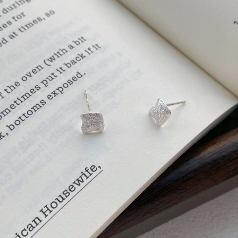 999 Argento Fine Orecchini a Bottone per Donna Uomo Minimalista Spazzolato Geometrico Irregolare Quadrato Orecchini Unisex Gioielli
