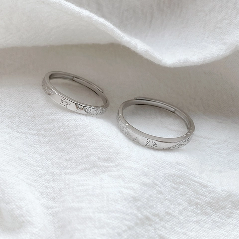 Anillos de Pareja de Plata de Ley S999 Mariposa y Fuegos Artificiales Ajustables Abiertos Regalo Romántico de San Valentín