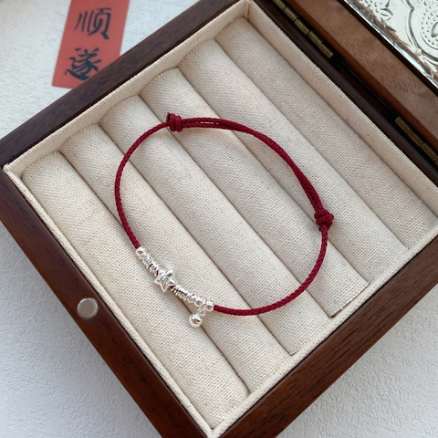 925 Sterling Silver Star Red String Bracelet For Women Adjustable Woven Cord Lucky Star Bell Charm Jewelry Hand Jewelry