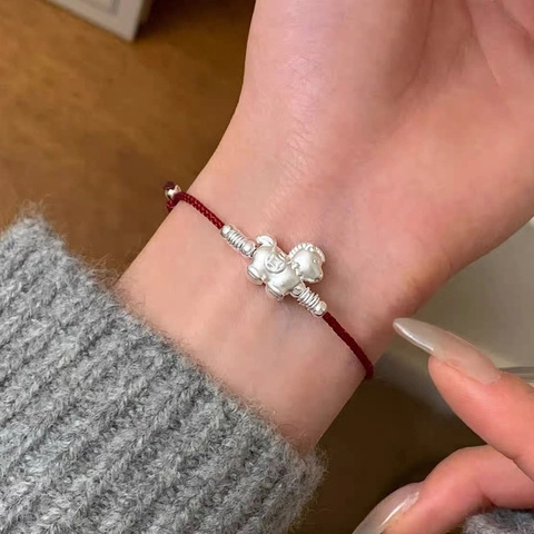 Handmade S999 Sterling Silver Zodiac Horse Red String Bracelet For Women Traditional Luck Charm Adjustable Woven Jewelry Gift