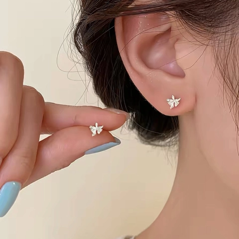 S999 Sterlingsilber Orchidee Ohrstecker Mit Zirkonia Minimalistische Blume Ohrschmuck Für Damen Mädchen Täglich Tragen