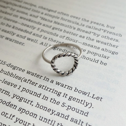925 Sterling Silver Twisted Rope Ring For Women Vintage Distressed Open Adjustable Hollow Circle Geometric Jewelry Gift