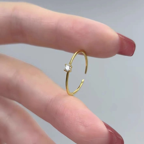 925 Sterling Silver Gold Plated Zirconia Open Adjustable Thin Band Ring For Women Light Luxury Niche Minimalist Jewelry