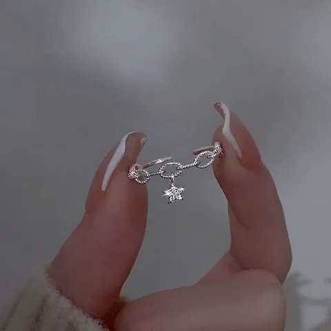 S925 Sterlingsilber Stern Anhänger Offen Verstellbarer Ring Für Damen Minimalistische Zirkonia Kette Design Mode Schmuck Geschenk