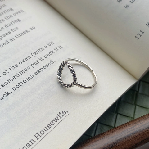 925 Sterling Silver Twisted Rope Ring For Women Vintage Distressed Open Adjustable Hollow Circle Geometric Jewelry Gift