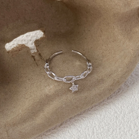 S925 Sterlingsilber Stern Anhänger Offen Verstellbarer Ring Für Damen Minimalistische Zirkonia Kette Design Mode Schmuck Geschenk