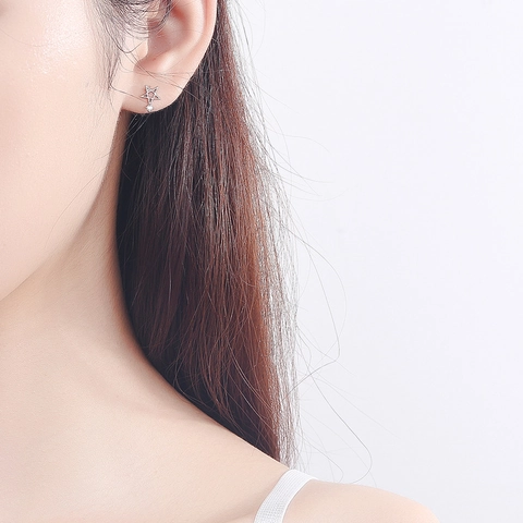 Asymmetrical Star Moon 925 Sterling Silver Stud Earrings For Women Minimalist Rhinestone Celestial Jewelry Dainty Elegant Gift