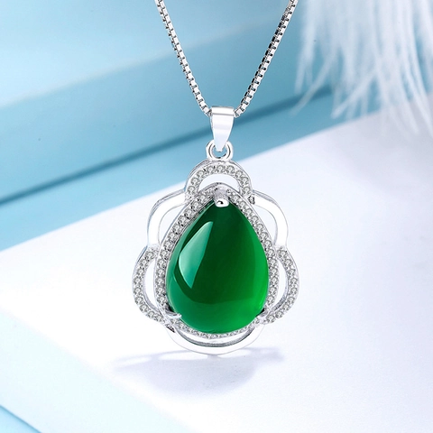 925 Sterlingsilber Grüner Chalzedon Anhänger Ohne Kette Für Damen Strass Besetzter Eleganter Anhänger Schmuck Geschenk