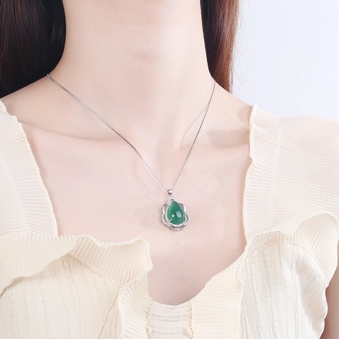 925 Sterlingsilber Grüner Chalzedon Anhänger Ohne Kette Für Damen Strass Besetzter Eleganter Anhänger Schmuck Geschenk