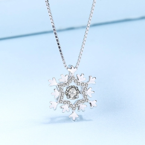 Collana con Pendente a Fiocco di Neve in Argento Sterling 925 per Donna Minimalista Pietra Danzante Strass Catena Veneziana