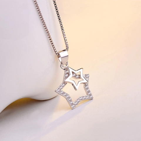 Colgante de Doble Estrella de Plata de Ley 925 para Mujer Estrella Hueca Pavimentada con Strass Accesorios de Joyería DIY Sin Cadena