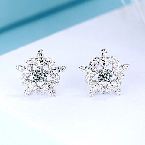 Pendientes de Botón de Copo de Nieve de Plata de Ley 925 para Mujer Joyería de Moda Minimalista con Strass Regalo de Navidad