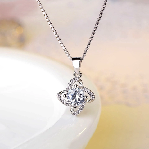 S925 Sterling Silver Four Leaf Clover Pendant Only Without Chain For Women Minimalist Rhinestone Inlaid Jewelry Gift