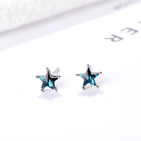 925 Sterlingsilber Blauer Stern Ohrstecker Süß Eingelegt Strass Ohrringe Für Damen Mode Elegant Stern Schmuck Geschenk