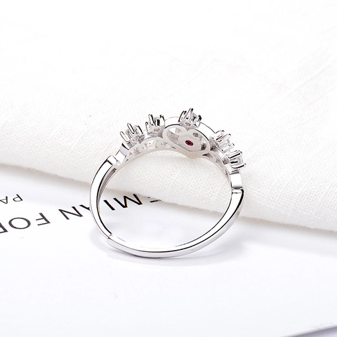 Anello Vintage in Argento Sterling 925 con Corona e Cuore Strass Intarsiato Anello Regolabile Gioielli da Donna Regalo