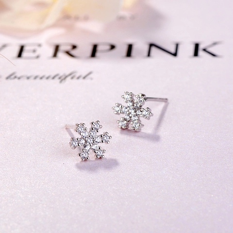 Orecchini a Bottone in Argento Sterling S925 a Fiocco di Neve Per Donna Semplice Inverno Natale Con Strass Stile Coreano Gioielli
