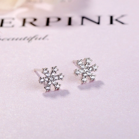 Orecchini a Bottone in Argento Sterling S925 a Fiocco di Neve Per Donna Semplice Inverno Natale Con Strass Stile Coreano Gioielli