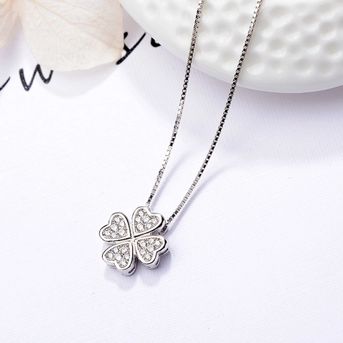 925 Sterling Silver Four Leaf Clover Pendant For Women Rhinestone Inlaid Lucky Leaf Jewelry Pendant Only Without Chain