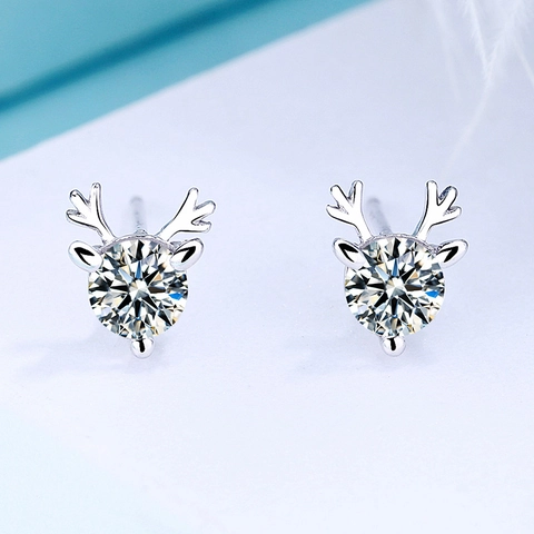 S925 Sterlingsilber Geweih Ohrstecker Für Damen Kleines Rentier Tier Design Zirkonia Eingelegt Schmuck Weihnachten