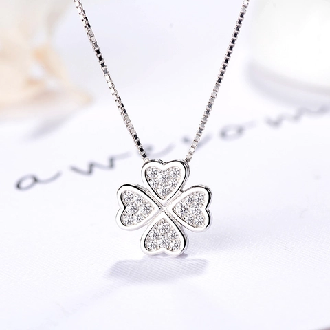925 Sterling Silver Four Leaf Clover Pendant For Women Rhinestone Inlaid Lucky Leaf Jewelry Pendant Only Without Chain