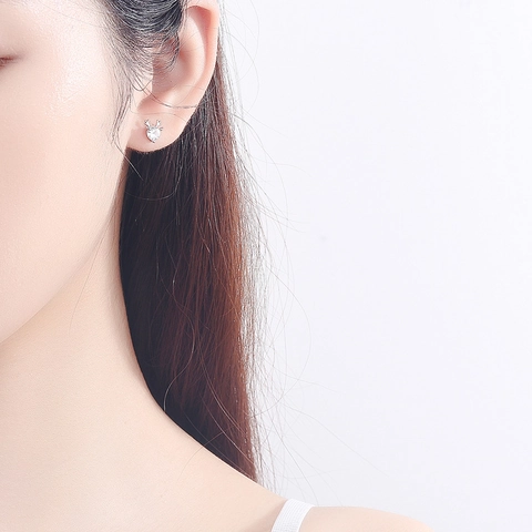 S925 Sterlingsilber Geweih Ohrstecker Für Damen Kleines Rentier Tier Design Zirkonia Eingelegt Schmuck Weihnachten