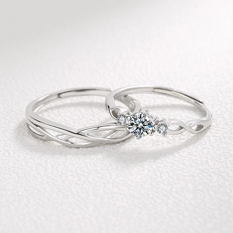 925 Sterlingsilber Paar Ringe Verstellbar Zirkonia Mondstein Eingelegt Twist Einfache Mode Schmuck Liebhaber Valentinstag Geschenk