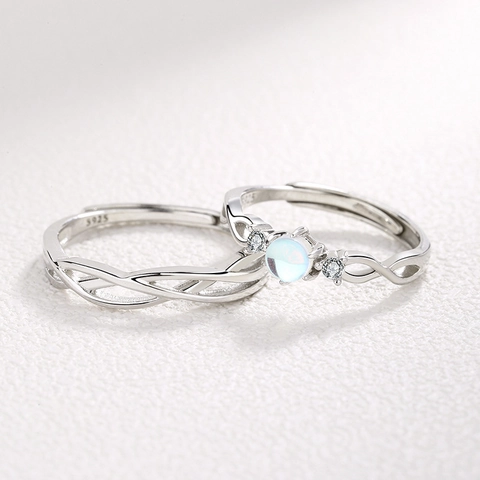 925 Sterlingsilber Paar Ringe Verstellbar Zirkonia Mondstein Eingelegt Twist Einfache Mode Schmuck Liebhaber Valentinstag Geschenk