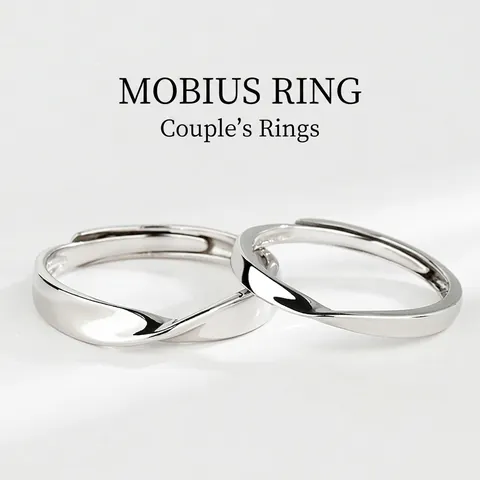 925 Sterling Silver Mobius Strip Couple Rings Adjustable Open Minimalist Polished Promise Ring Set For Women Men Jewelry