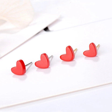 Minimalistische Rote Herz Ohrstecker Mit 925 Sterling Silber Stift Süßer Kleiner Vergoldeter Emaille Schmuck Für Damen Valentinstag Geschenk Mode Accessoire