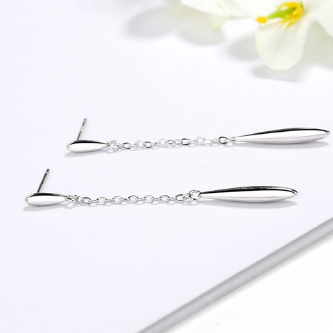 Pendientes de Borla de Plata de Ley 925 con Gota de Agua Pendientes Colgantes Minimalistas de Cadena Larga para Mujer