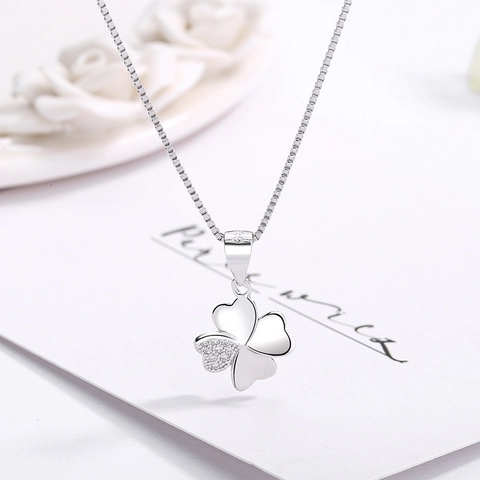 925 Sterling Silver Four Leaf Clover Pendant Minimalist Zirconia Inlaid Necklace Jewelry For Women Elegant Gift Without Chain