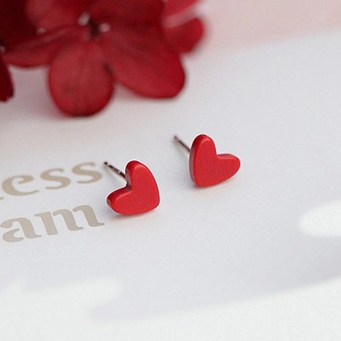 Minimalistische Rote Herz Ohrstecker Mit 925 Sterling Silber Stift Süßer Kleiner Vergoldeter Emaille Schmuck Für Damen Valentinstag Geschenk Mode Accessoire