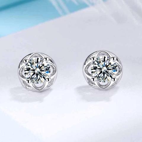 Orecchini a Lobo in Argento Sterling 925 a Forma di Fiore Quadrifoglio Con Zirconia Gioielli Eleganti Minimalisti per Donna Argento