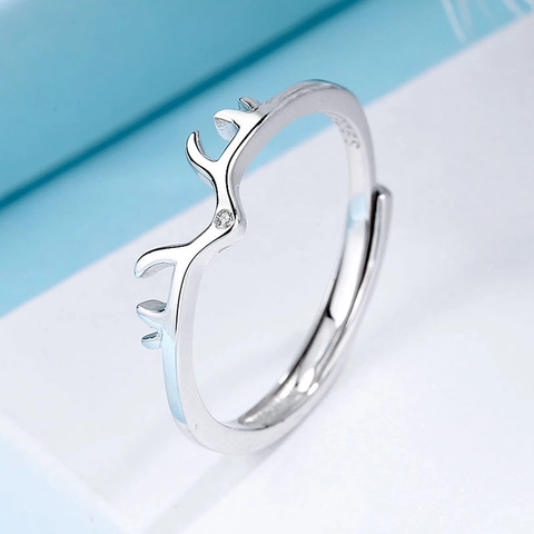 925 Sterlingsilber Elchhorn Verstellbarer Ring Zirkon Eingelegt Rentier Geweih Mode Fingerschmuck Für Damen Geschenk