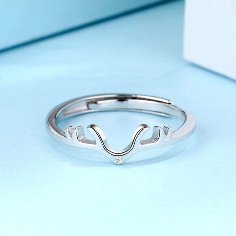 925 Sterlingsilber Elchhorn Verstellbarer Ring Zirkon Eingelegt Rentier Geweih Mode Fingerschmuck Für Damen Geschenk