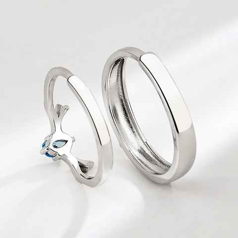 925 Sterlingsilber Partnerringe im Hirschgeweih Design Verstellbare Offene Ringe Für Paare Mit Strass Besatz Valentin Geschenk