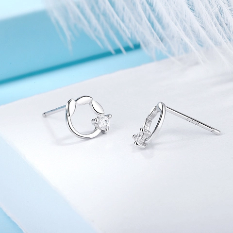 Orecchini a Bottone a Fiore in Argento Sterling 925 Elegante Corona di Foglie Minimalista con Zirconi Gioielli per Donna Ufficio Quotidiani