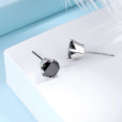 Orecchini a Bottone in Argento Sterling 925 con Strass Semplici a Quattro Griffe Tondi Piccoli per Uomo Donna Gioielli Minimalisti