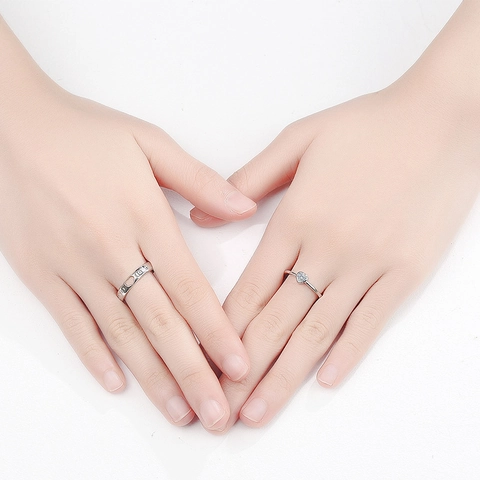 925 Sterling Silver Heart Couple Rings For Lovers Adjustable Endless Love Engraving Rhinestone Inlaid Fashion Open Rings