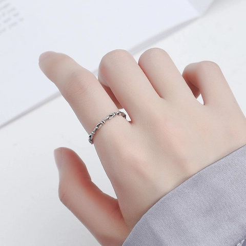 Anillo de Cadena de Nudo de Plata de Ley 925 para Mujer Moda Simple Anillo de Dedo Ajustable Abierto Joyería Pulida Vintage